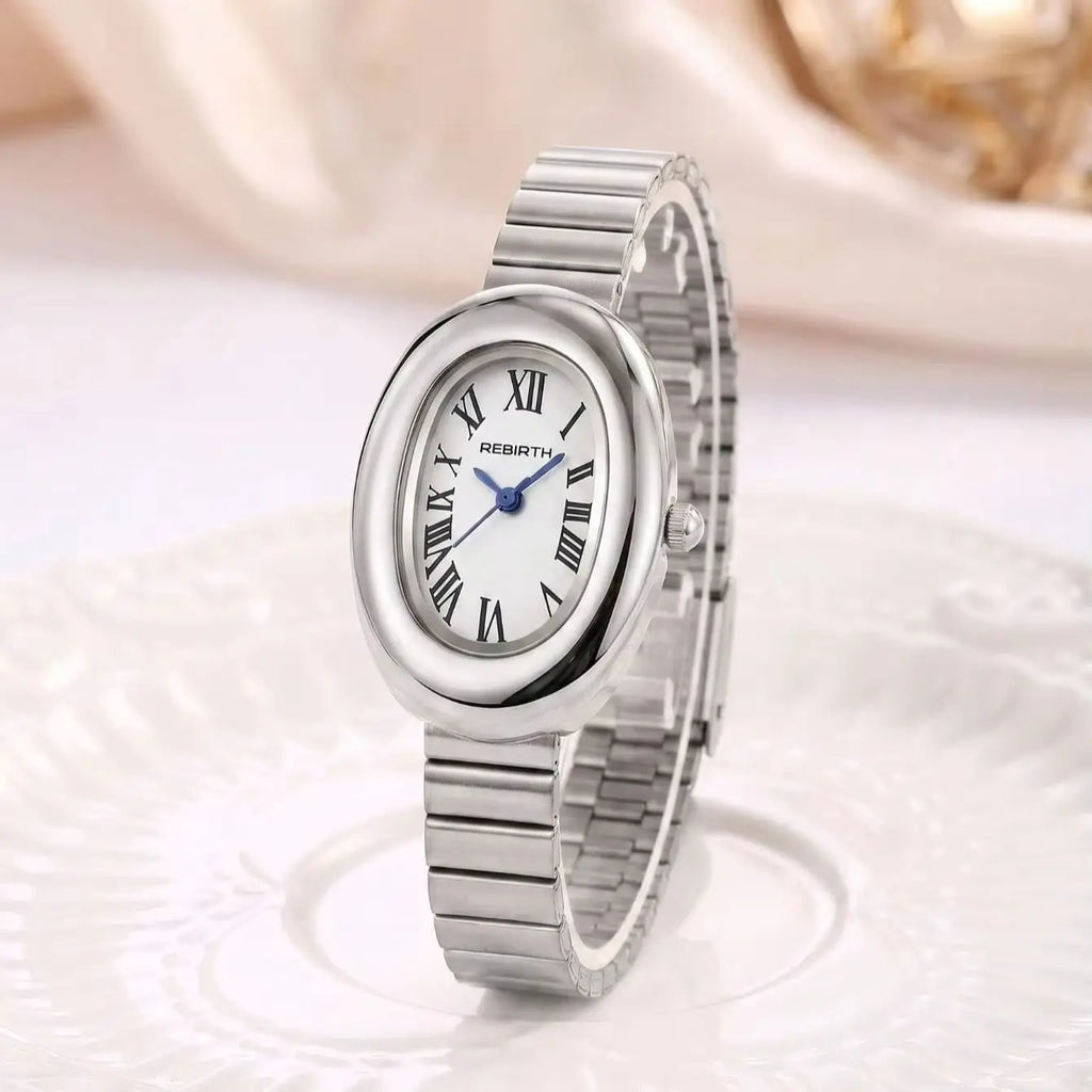 REBIRTH Vintage Oval Gold Women's Quartz Watch Roman Numeral Women's Quartz Watch Nixie