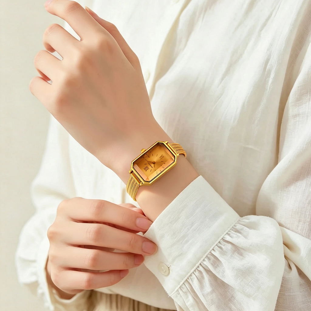 Women's Vintage French Mesh Strap Square Watch | Roman Numeral Women's Fashion Watch Nixie