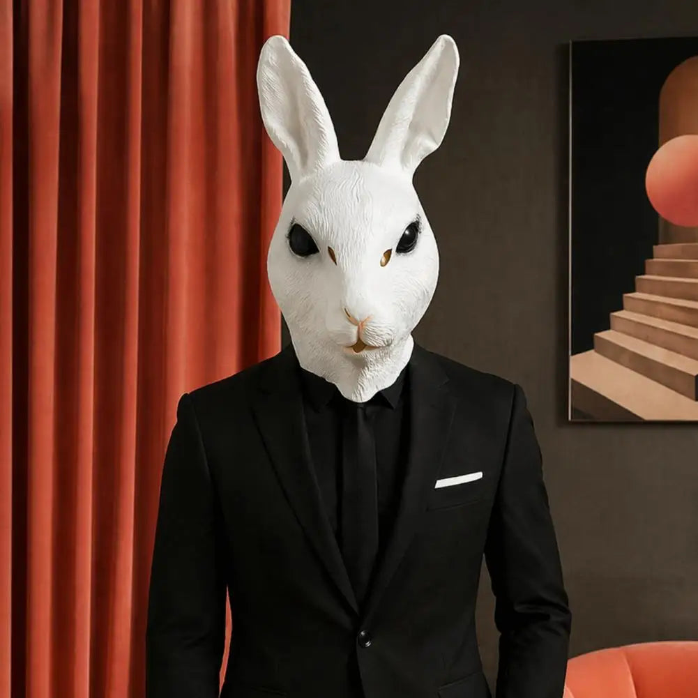 Realistic Bunny Latex Hood Mask – Breathable Halloween Costume