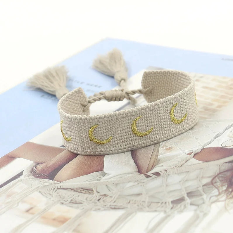 Woven Evil Eye Tassel Bracelet – Stackable Boho Style