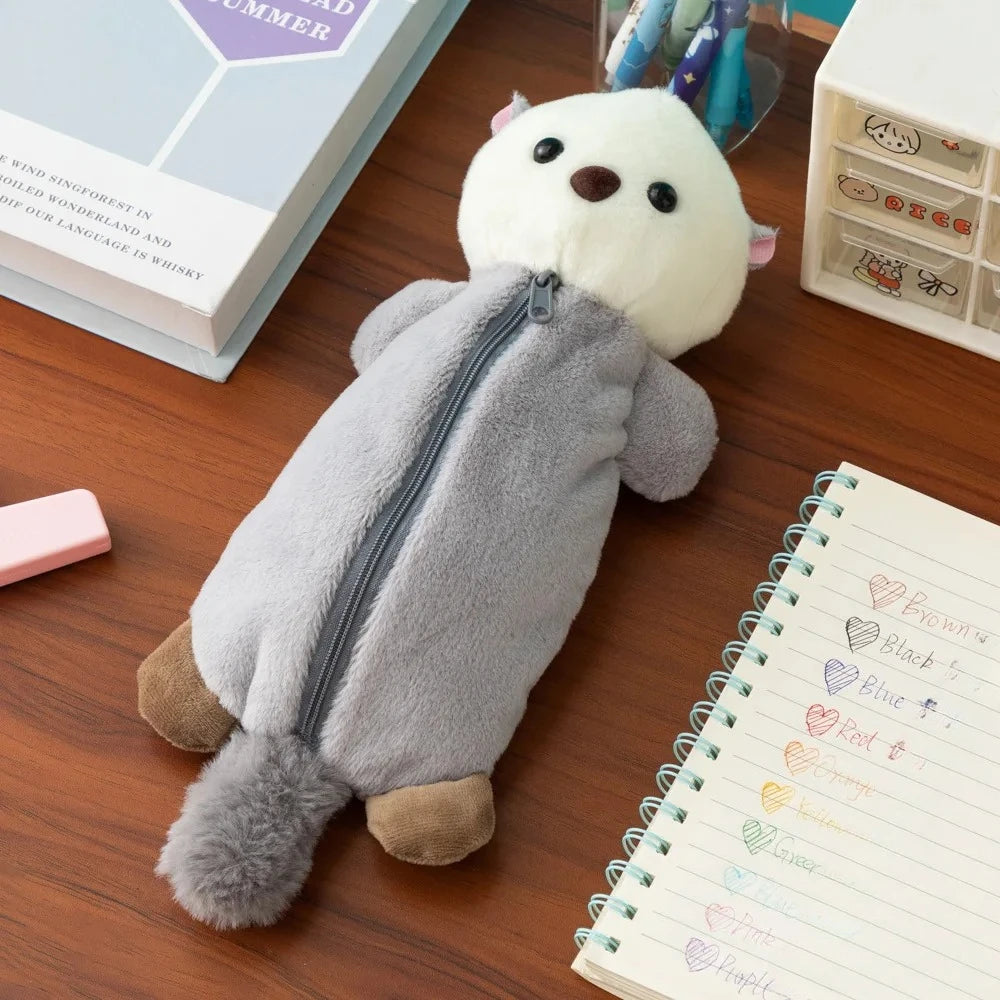 Cute Sea Otter Plush Pencil Case – Large Capacity Stationery Bag Plush Pencil Case Nixie