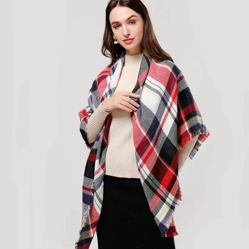 Women's Plaid Faux Cashmere Triangle Shawl Scarf | 140×210cm Shawl Wrap Scarf Nixie