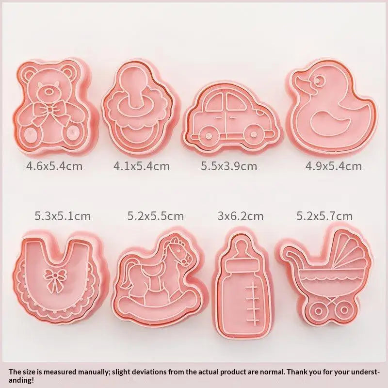 8-Piece Baby-Themed 3D Cookie Stamp Cutters – Food-Safe Baking Set Cookie Stamp Cutters Nixie