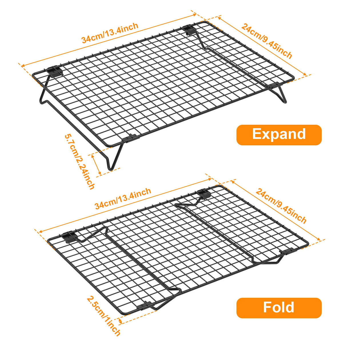 2-Pack Nonstick Carbon Steel Cooling Rack with Collapsible Legs