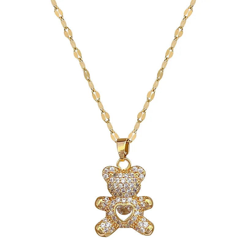 Heart Bear Pendant Gold Choker Necklace – Stainless Steel Pendant Choker Necklace Nixie