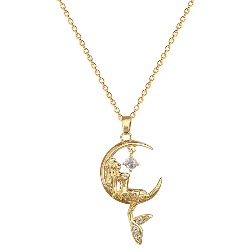 Mermaid Pendant Choker Necklace | Gold Stainless Steel Pendant Choker Necklace Nixie