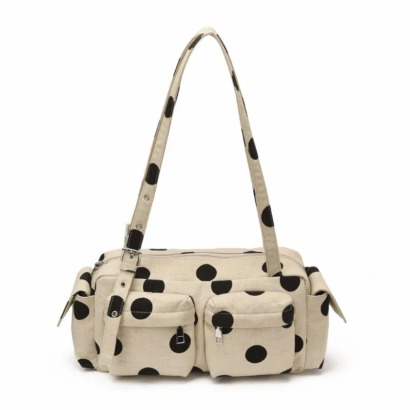 Korean Polka Dot Canvas Tote Bag – Large Women's Shoulder Bag Canvas Tote Bag Nixie