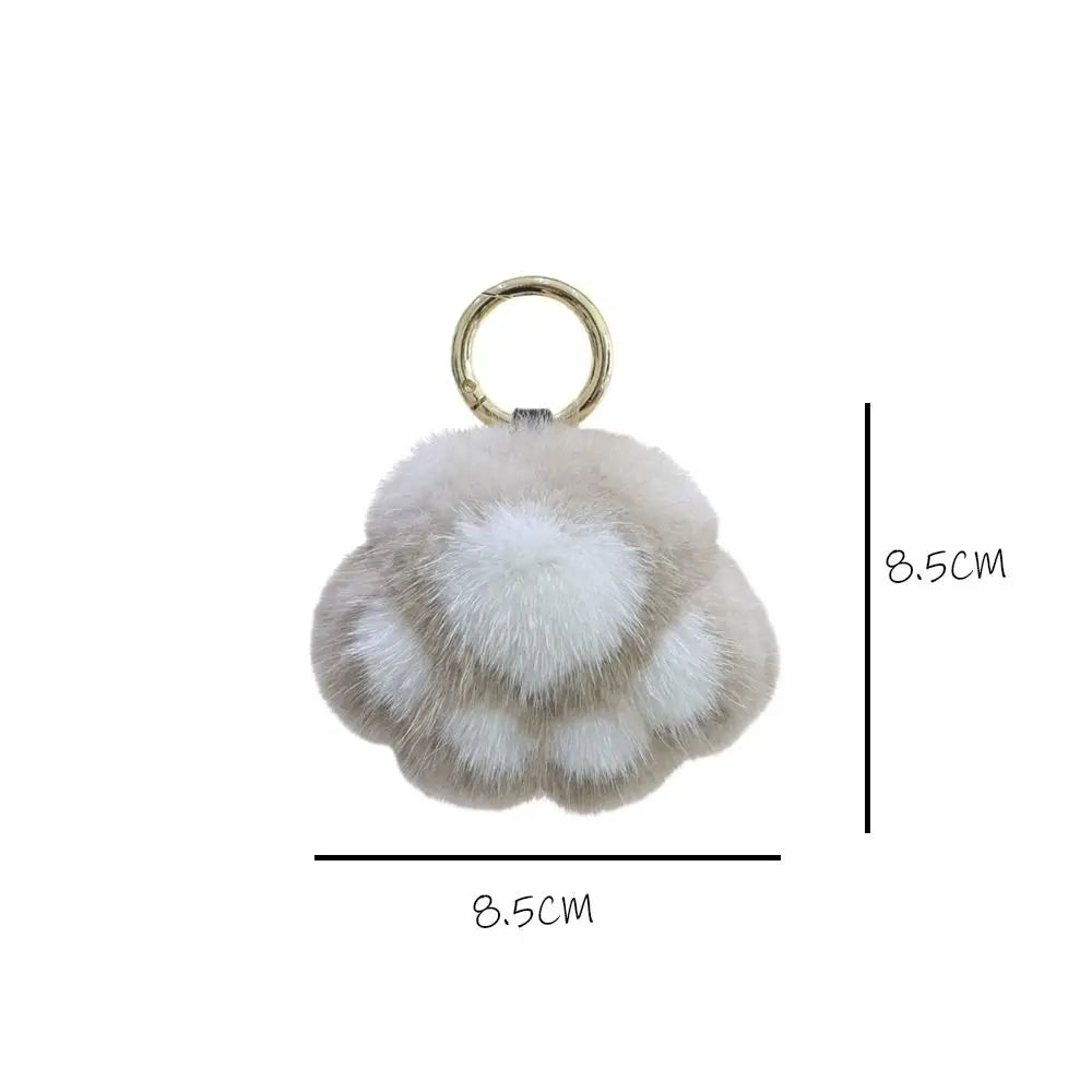 Kawaii Cat Paw Plush Keychain – Fluffy Faux Fur Key Ring Plush Keychain Nixie
