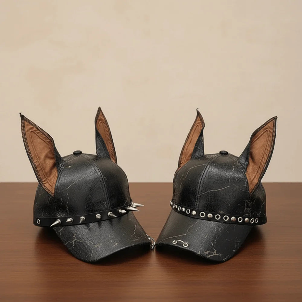 Retro Punk Doberman Dog Ears PU Leather Baseball Cap Unisex Baseball Cap Nixie