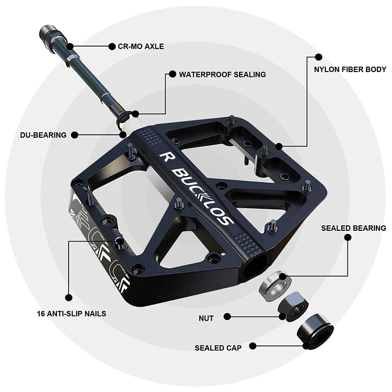 BUCKLOS Ultralight Nylon Flat Bike Pedals | MTB & Road Flat Bike Pedals Nixie