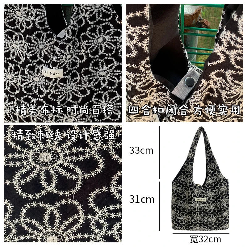 Embroidered Floral Bucket Tote Bag – Women's Shopping Bag Floral Tote Bag Nixie