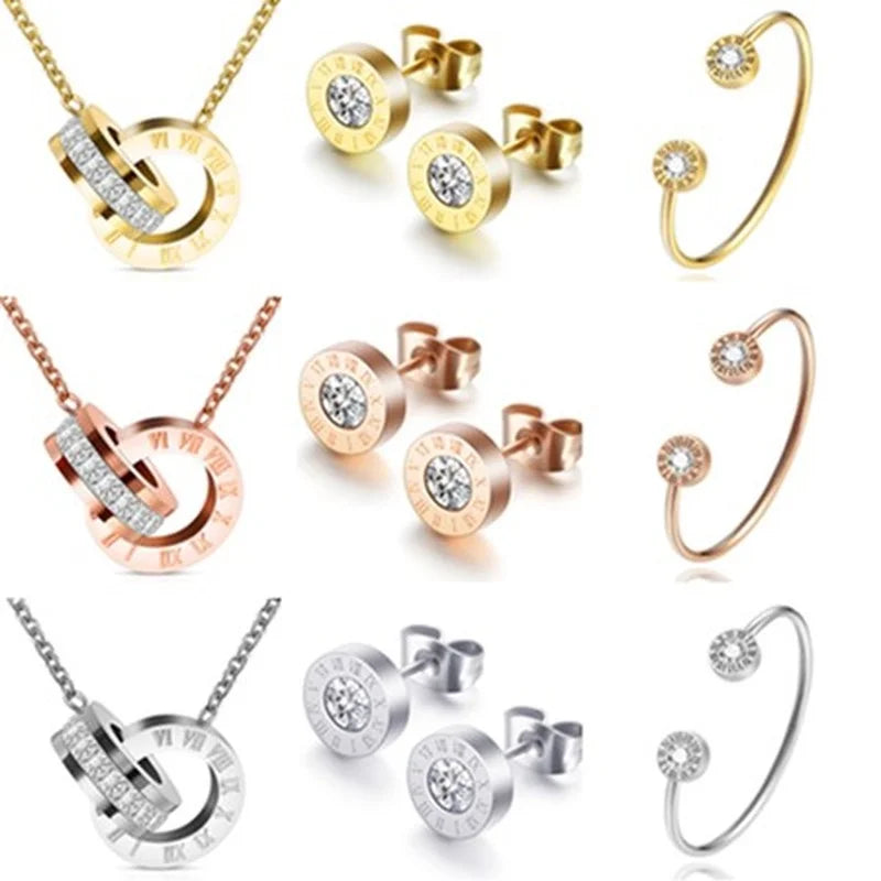 Roman Numeral Stainless Steel Jewelry Set – Necklace, Earrings & Bracelet Jewelry Gift Set Nixie