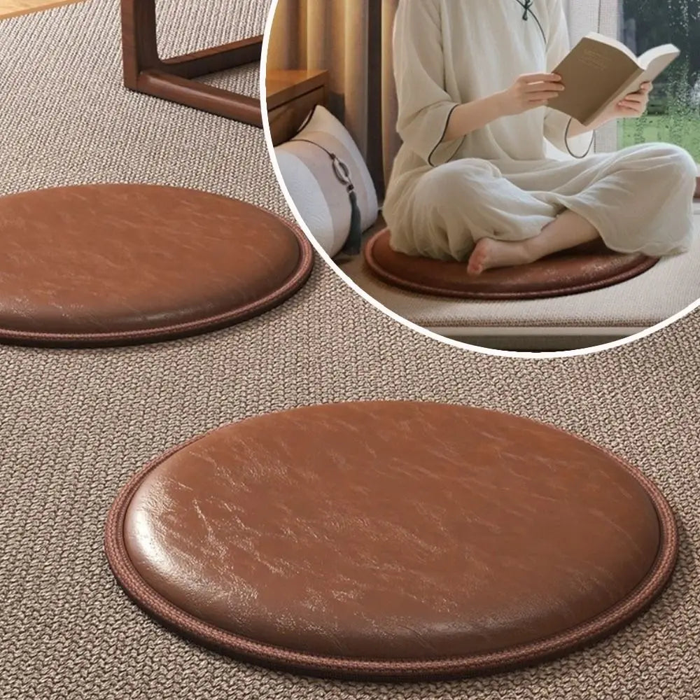 Round Leather Seat Cushion Non-Slip Waterproof Zafu Tatami Pad Chair Seat Cushion Nixie