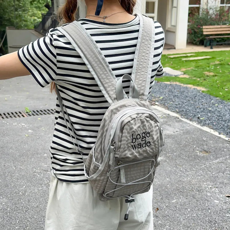 Korean Plaid Nylon Mini Backpack – Small Travel & Hiking Bag Mini Backpack Nixie