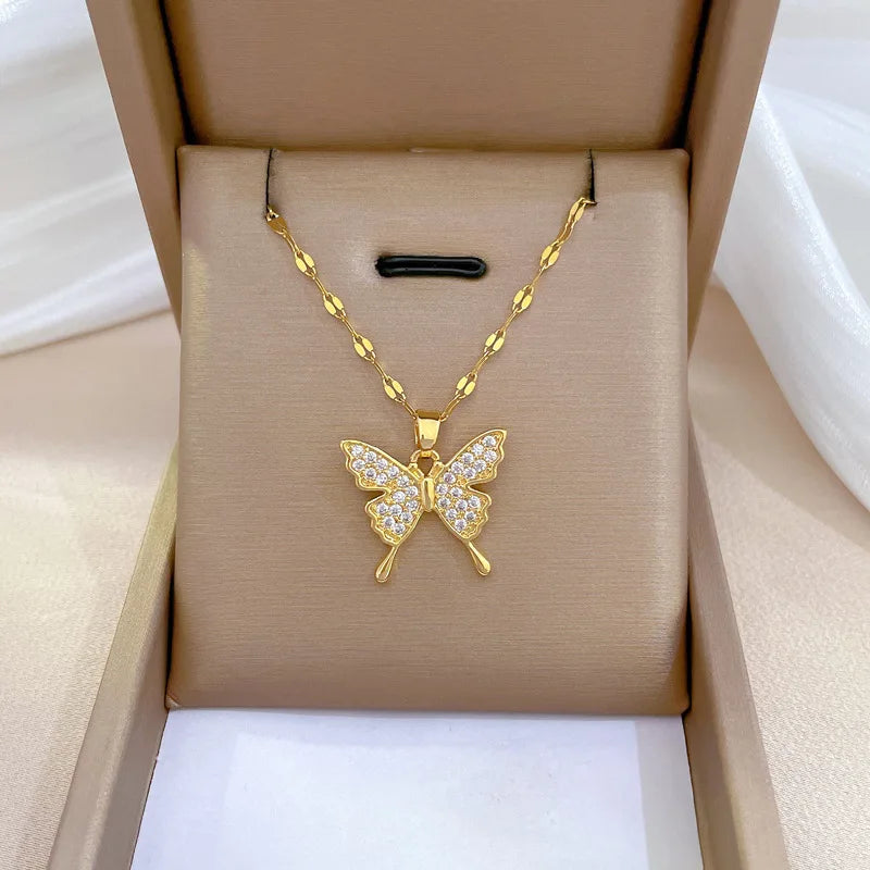 Butterfly Pendant Choker Necklace – Gold Stainless Steel Women Pendant Necklace Nixie