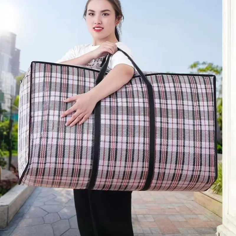 Reusable Striped Moving Storage Bag – Breathable Clothes Organizer