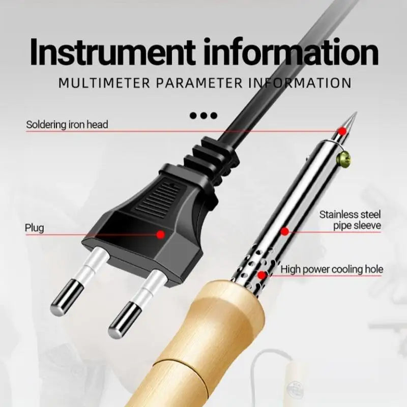 220V Wood Handle Soldering Iron – Adjustable 30W–100W Soldering Iron Nixie