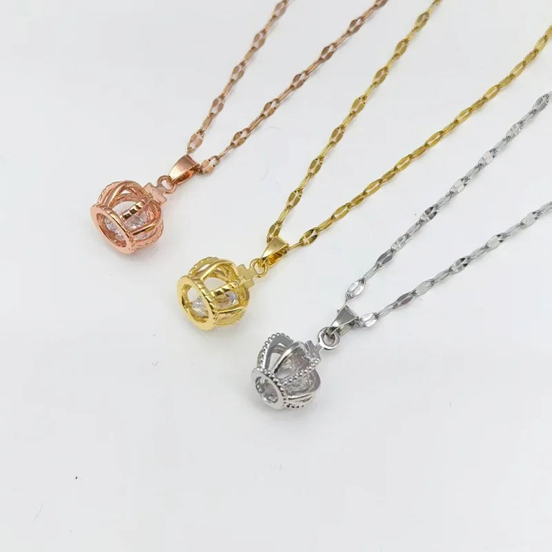 Hollow Crown Pendant Necklace – Gold Stainless Steel for Women Pendant Necklace Nixie