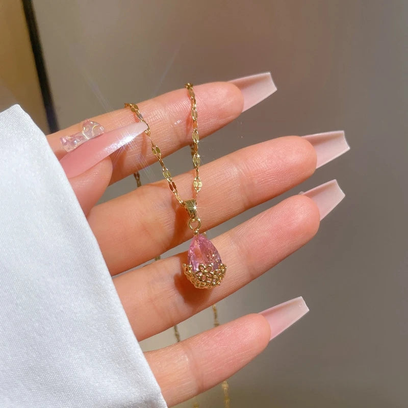 Waterdrop Pendant Necklace – Gold Stainless Steel Clavicle Chain Pendant Necklace Nixie