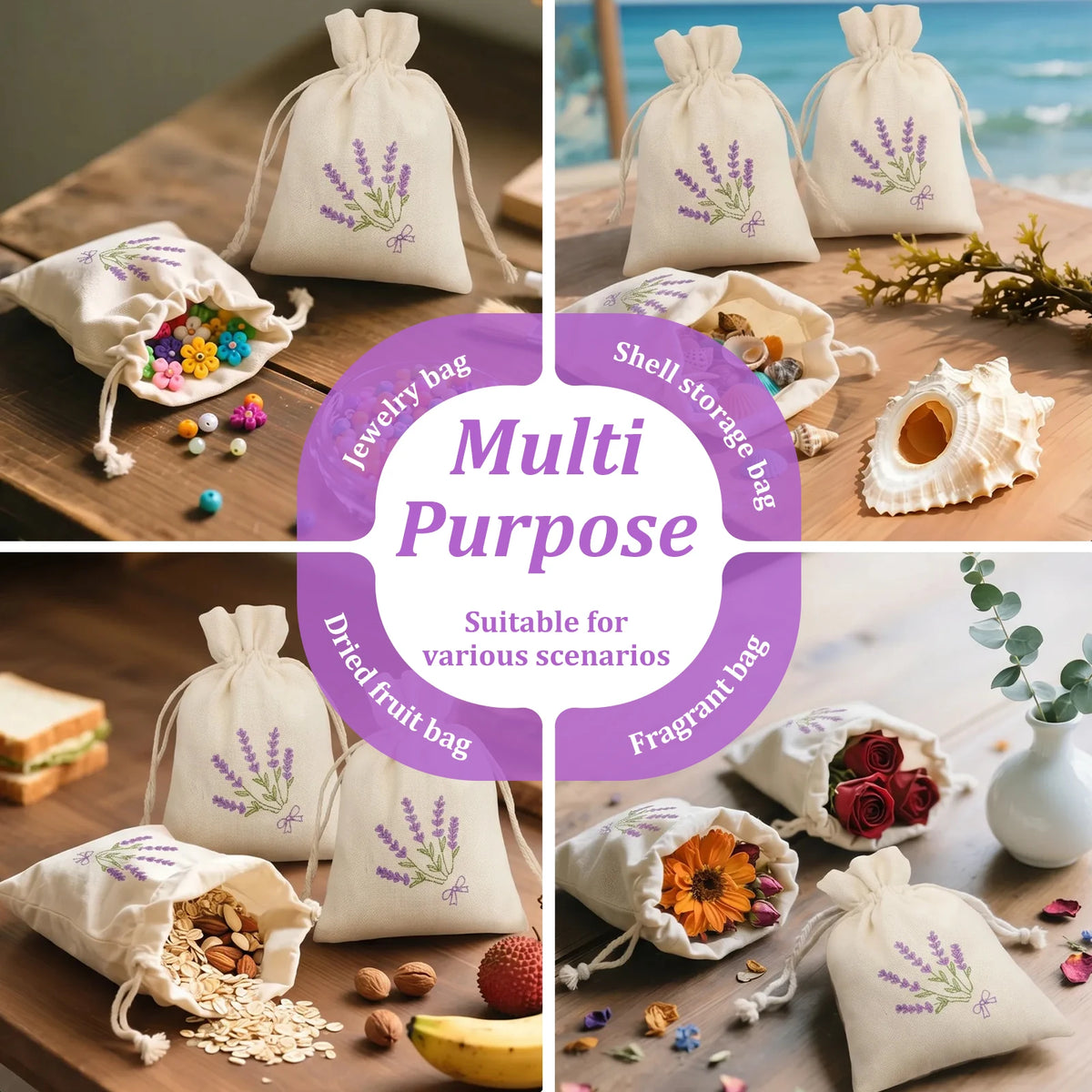 24Pcs Lavender Drawstring Gift Bags – Canvas Embroidered Pouches Drawstring Gift Bags Nixie