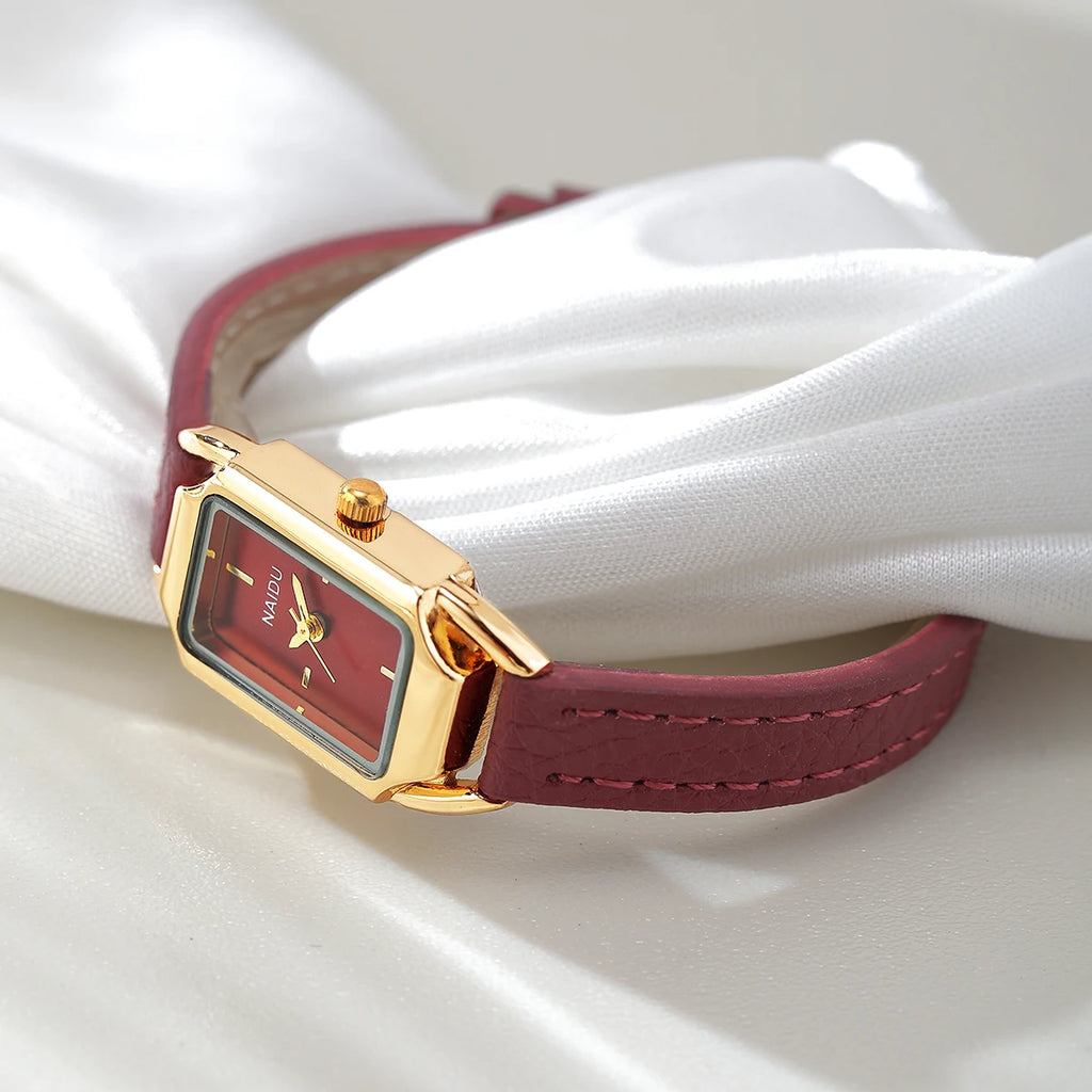 Women's Retro Quartz Watch – Leather Band, Numberless Dial Women's Quartz Watch Nixie