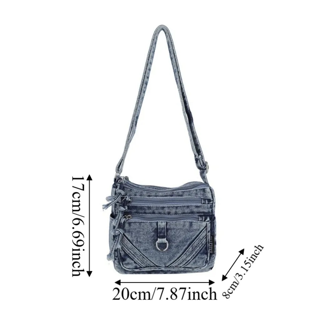 Denim Crossbody Bag – Multi-Pocket Vintage Shoulder Bag Denim Crossbody Bag Nixie