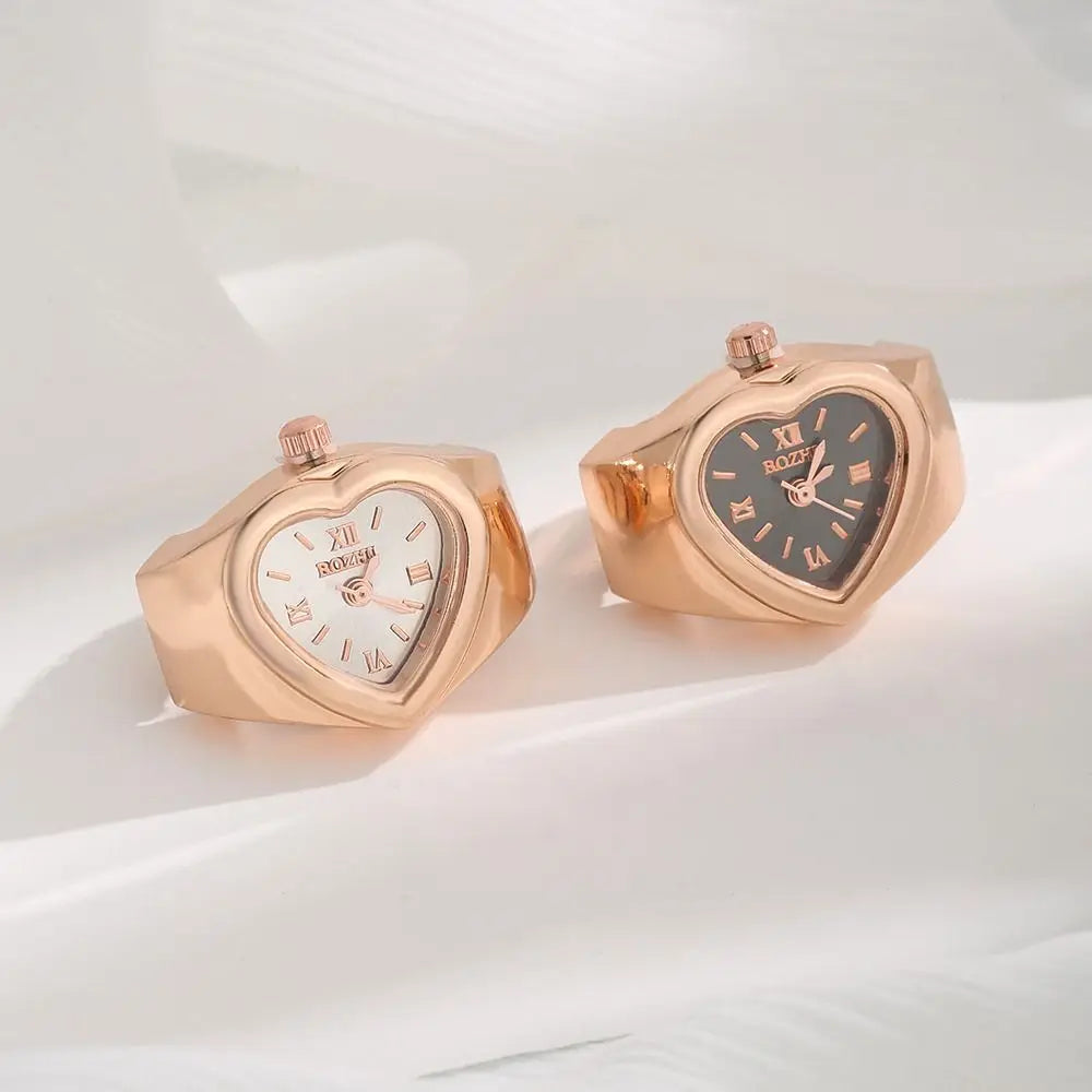 Retro Heart Shape Ring Watch – Stainless Steel Quartz Clock Ring Watch Nixie