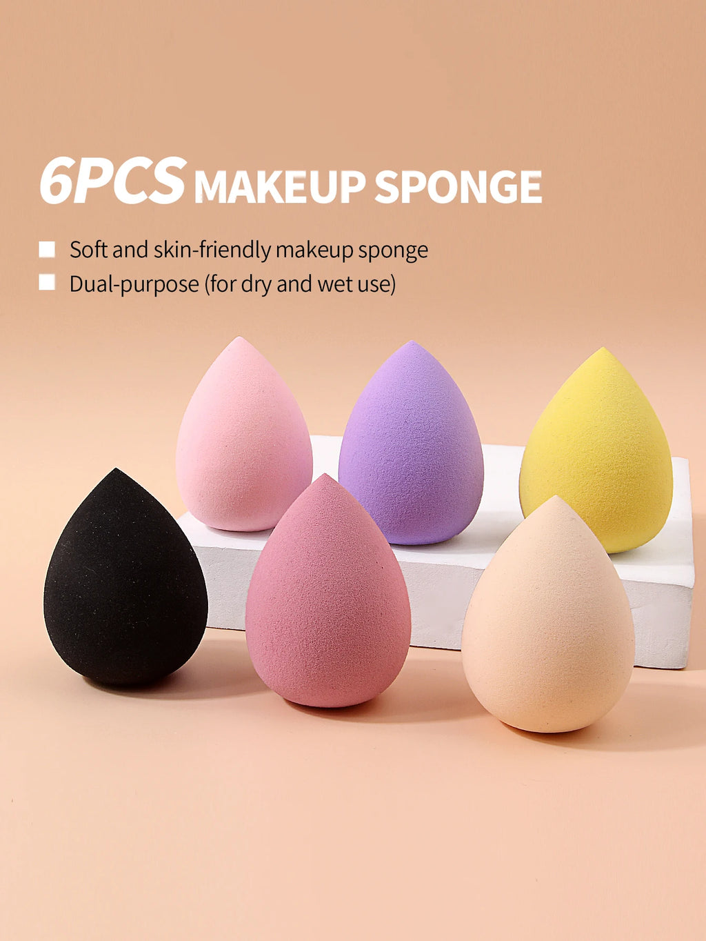 Water Drop Makeup Sponge – Wet & Dry Cosmetic Puff 6-Pack Makeup Sponge Puff Nixie Pink