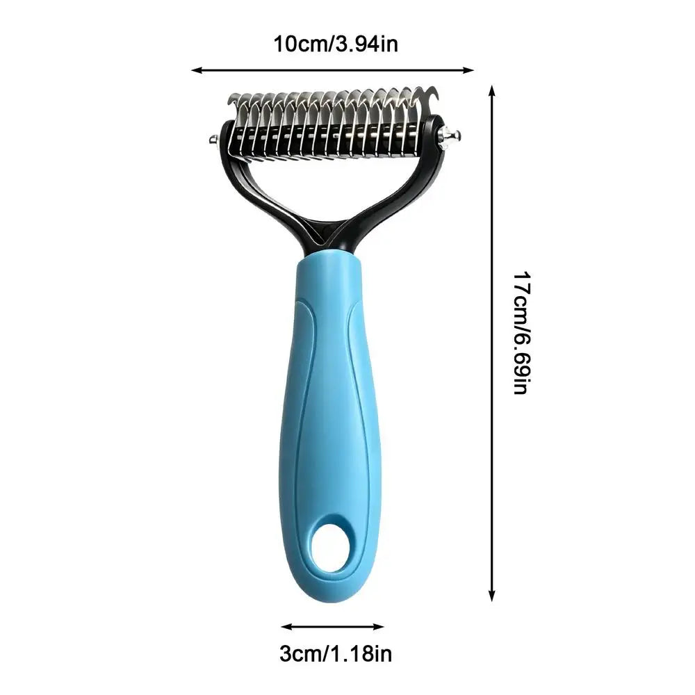 Double-Sided Pet Deshedding Brush & Undercoat Rake – Dogs & Cats Pet Grooming Brush Nixie Blue
