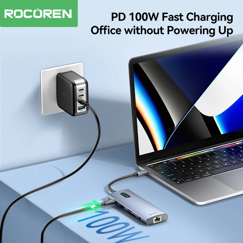 Rocoren 11-in-1 USB-C Hub PD 100W RJ45 SD Docking Station USB-C Docking Station Nixie