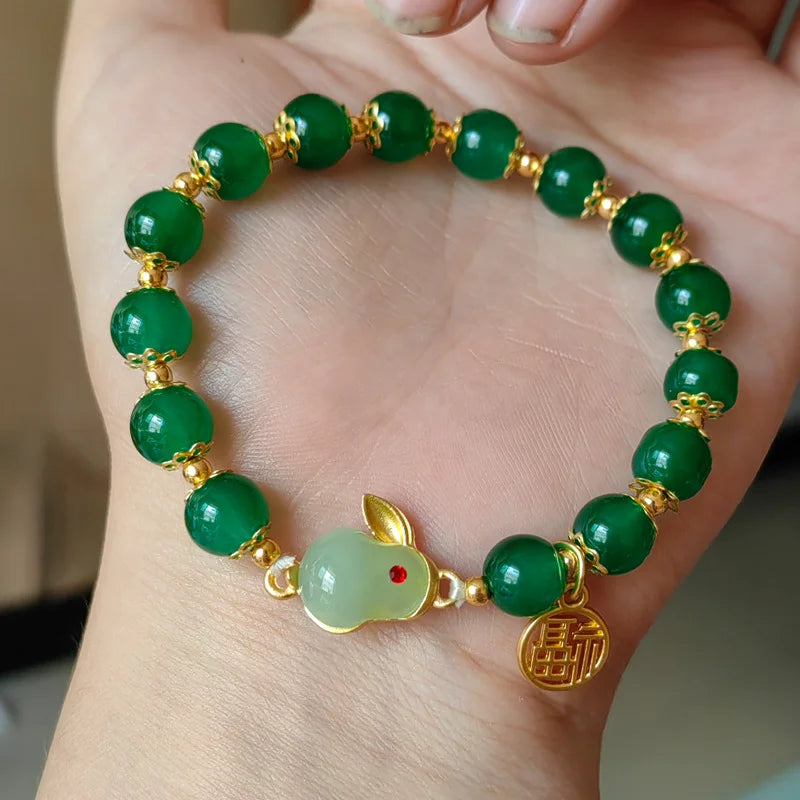 Vintage Imitation Hetian Jade Beaded Bracelet | Women's Gift
