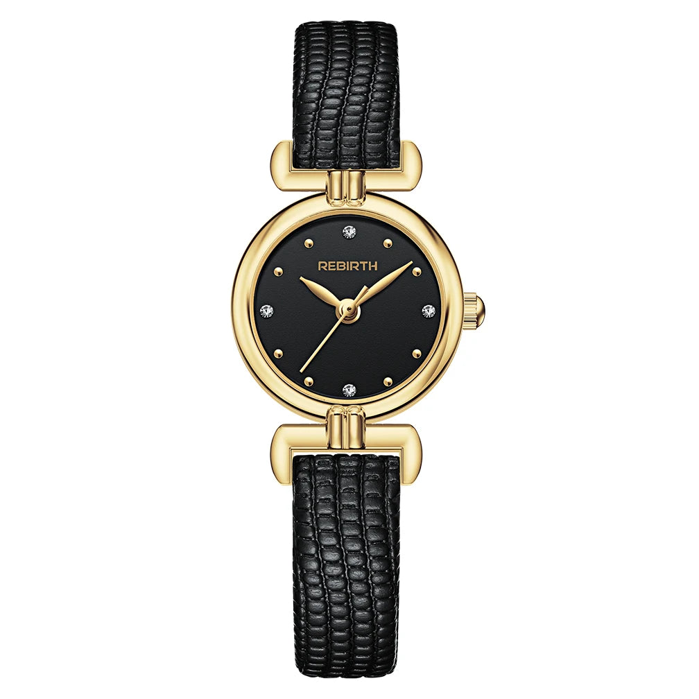 REBIRTH Retro Quartz Watch – Leather Band, Minimalist Dial Quartz Watch Nixie black