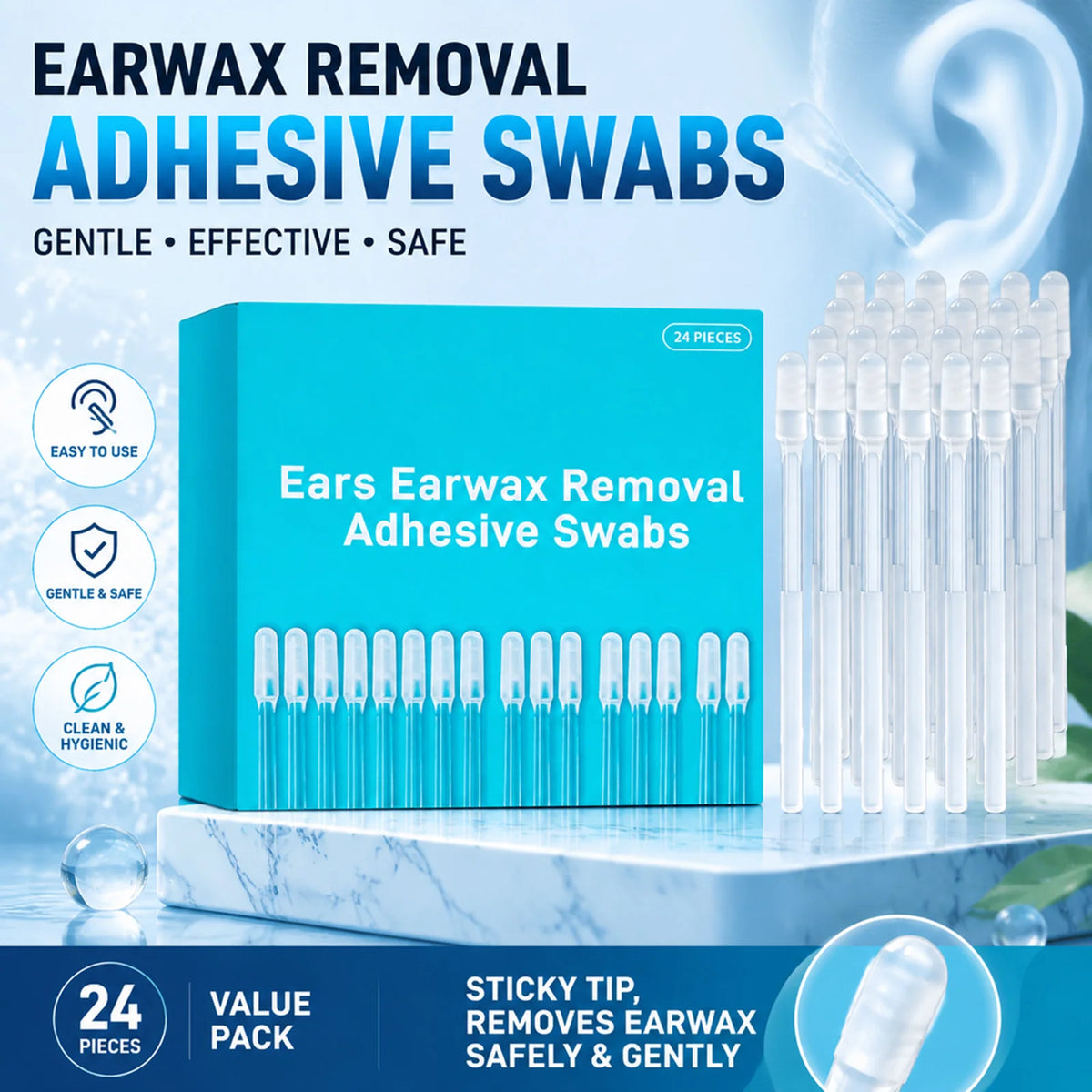 24 Pcs Sticky Ear Wax Removal Swabs – Disposable Ear Cleaner Ear Care Swabs Nixie