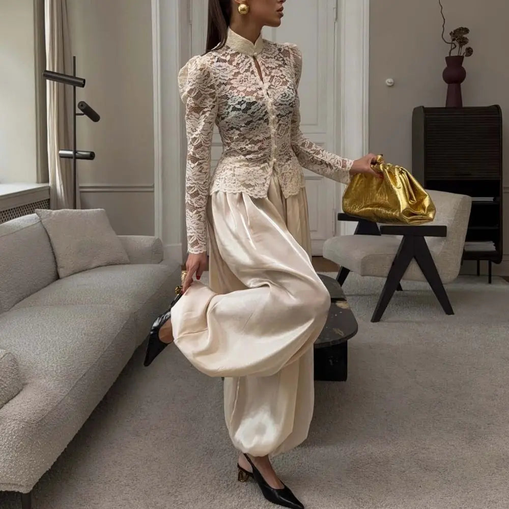 Women's Satin Wide-Leg Pants – Elegant High Waist Trousers Satin Wide-Leg Pants Nixie