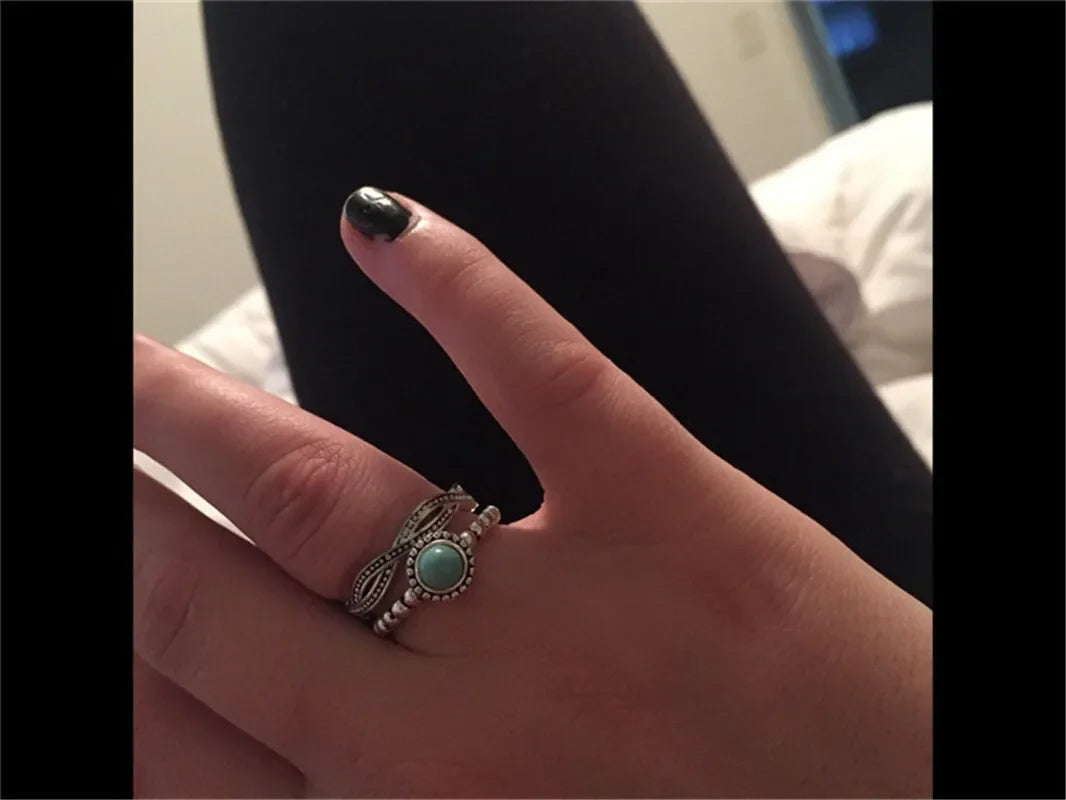 3-in-1 Retro Turquoise Zircon Silver Ring Set | Sizes 6–11 Fashion Ring Set Nixie