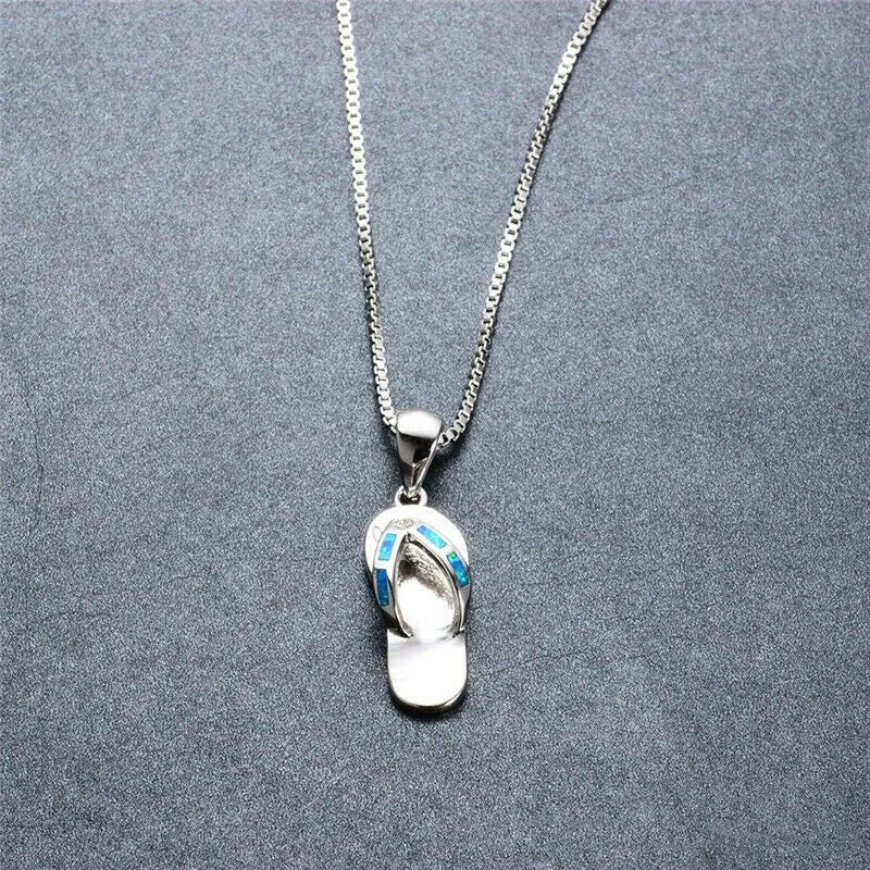 Women's Simulated Opal Slipper Charm Pendant Necklace | Gift Charm Pendant Necklace Nixie