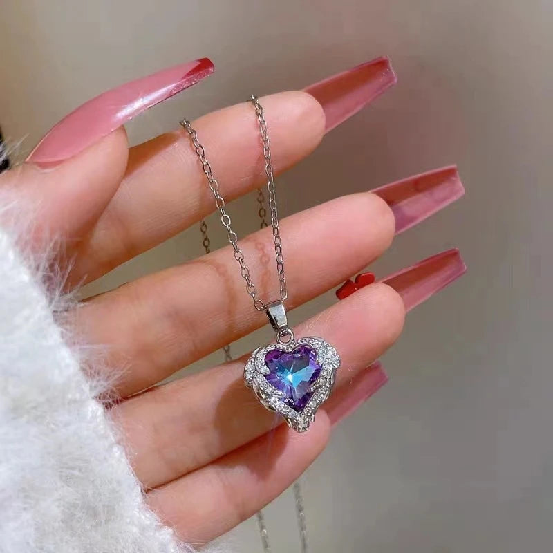 Heart Crystal Pendant Necklace – Stainless Steel Chain Pendant Necklace Nixie