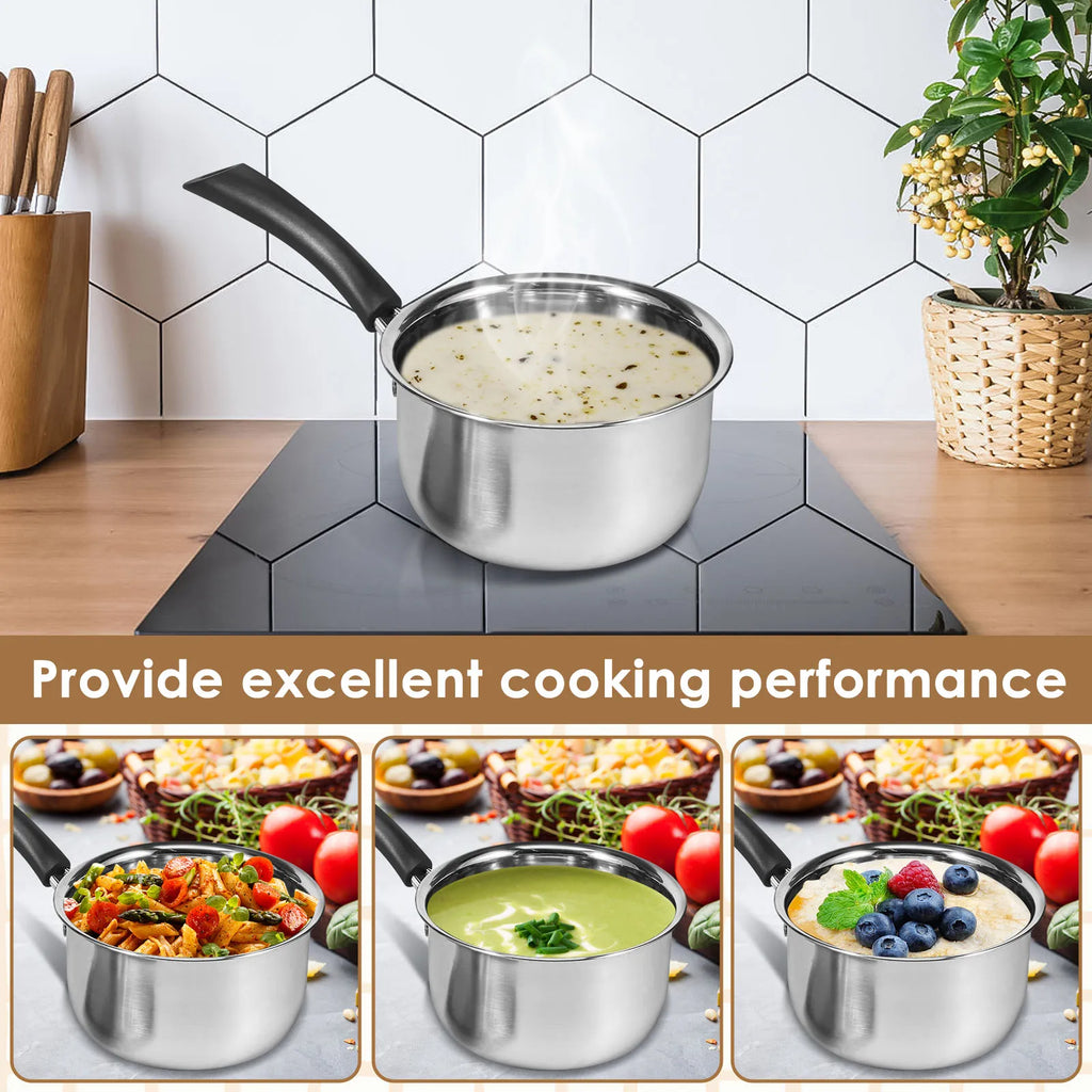 Stainless Steel Saucepan 17cm with Glass Lid – Milk & Sauce Pot Stainless Steel Saucepan Nixie