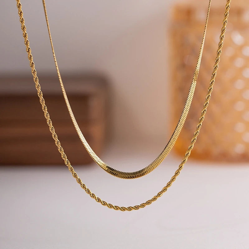Double Layer Twist Necklace | Gold Stainless Steel Women Layered Necklace Nixie