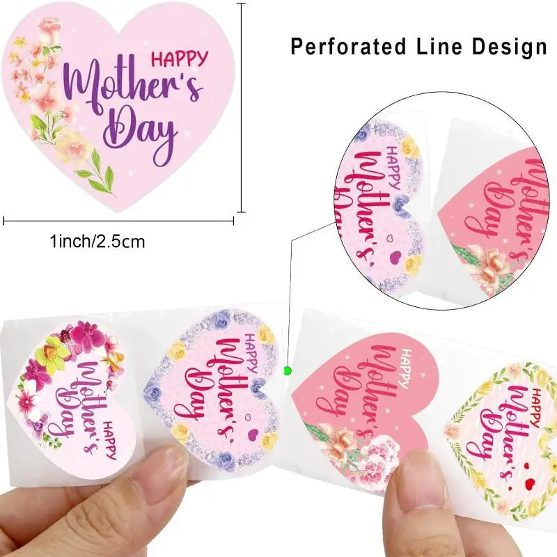 500Pcs Mother's Day Heart Stickers – Gift Sealing Labels Roll