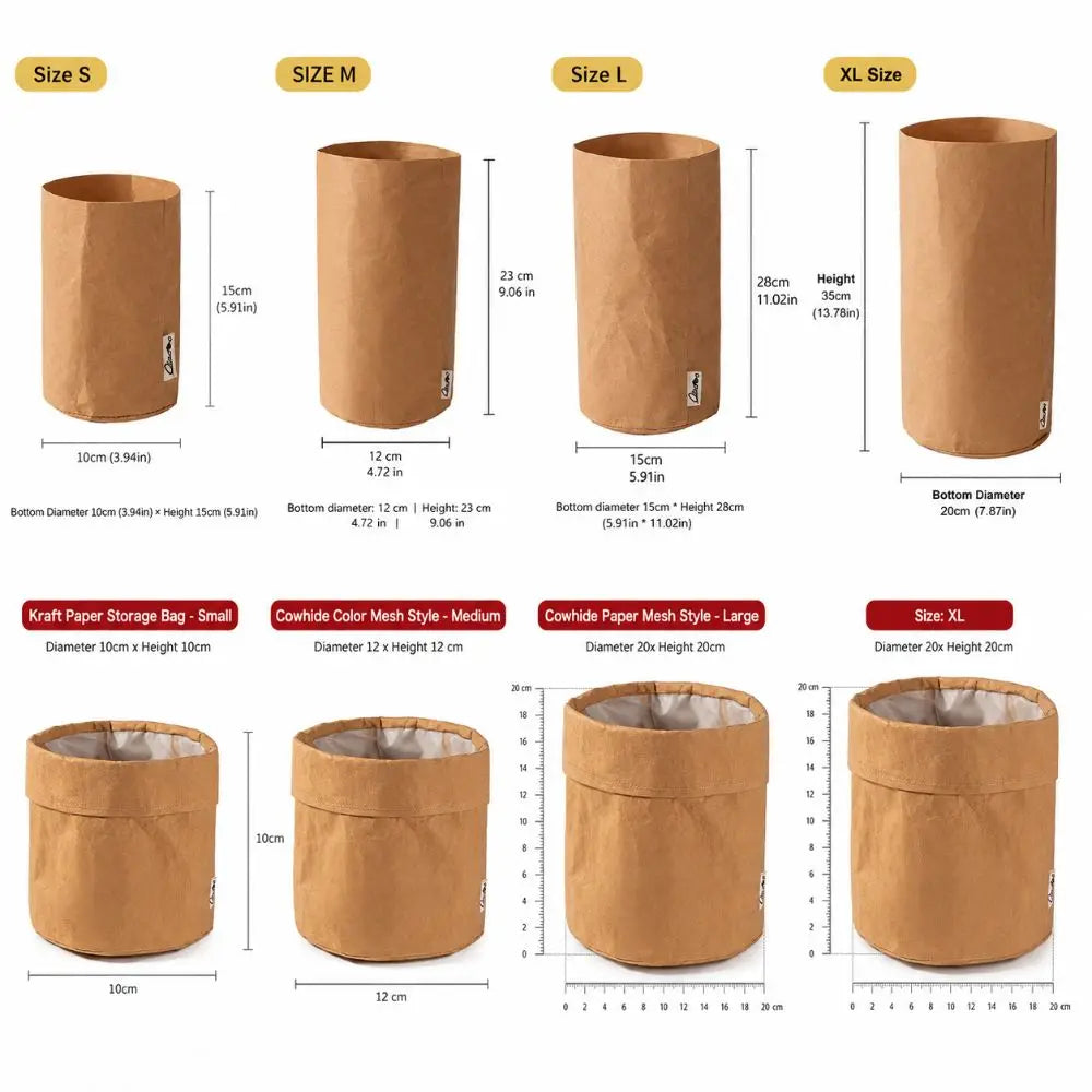Washable Kraft Paper Storage Bag – Waterproof, Multi-Use Organizer