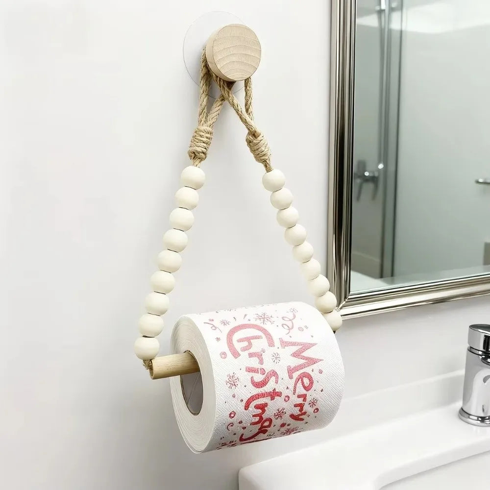 Rustic Punch-Free Toilet Paper Holder Hemp Rope Wood Toilet Paper Holder Nixie