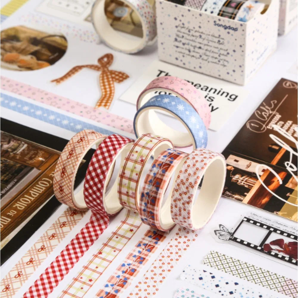 10pcs Cute Cartoon Washi Tape Set – Grid & Star Designs Decorative Washi Tape Nixie