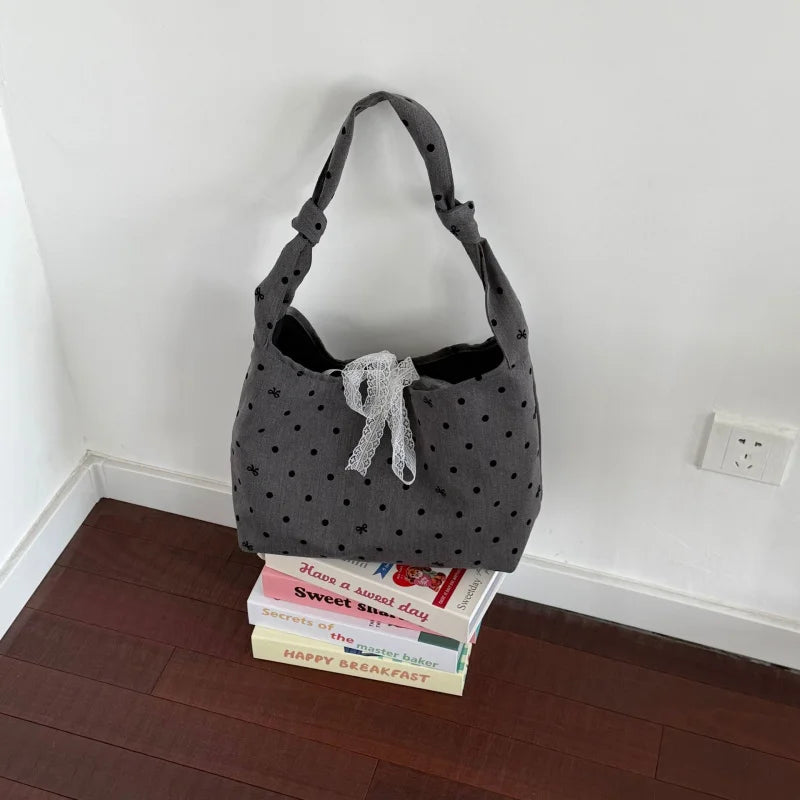 Women's Large Canvas Tote Bag – Polka Dot Shoulder Bag Canvas Tote Bag Nixie