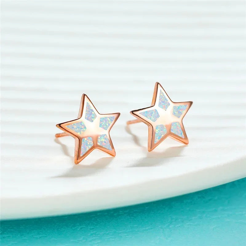 Star Stud Earrings Blue Simulated Opal Silver Plated Stud Earrings Nixie