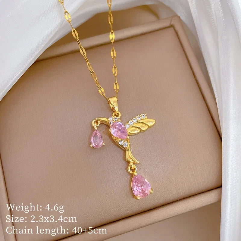 Diamond Bird Pendant Necklace | Gold Stainless Steel Clavicle Pendant Necklace Nixie XL2606-532