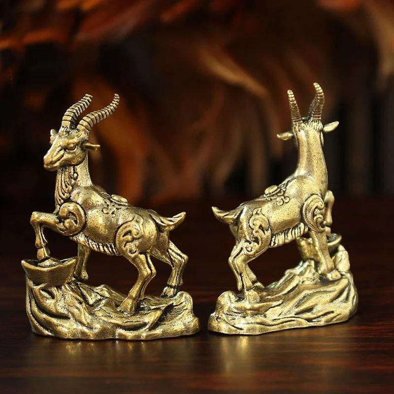 Feng Shui Brass Goat Figurine Lucky Zodiac Desktop Ornament Decorative Figurine Nixie