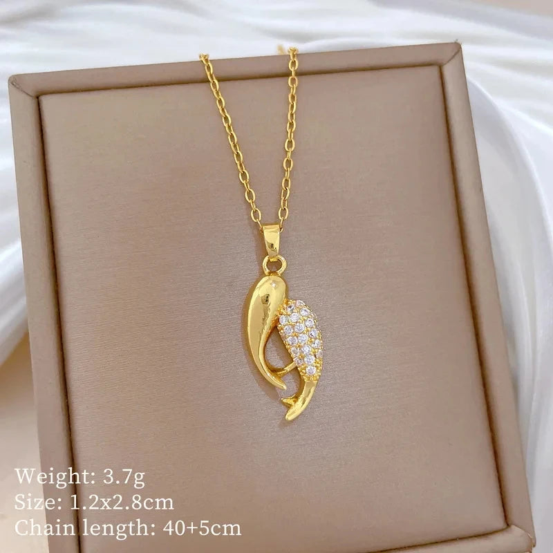 Double Fish Pendant Necklace – Gold Stainless Steel Choker Pendant Necklace Nixie XL2606-912