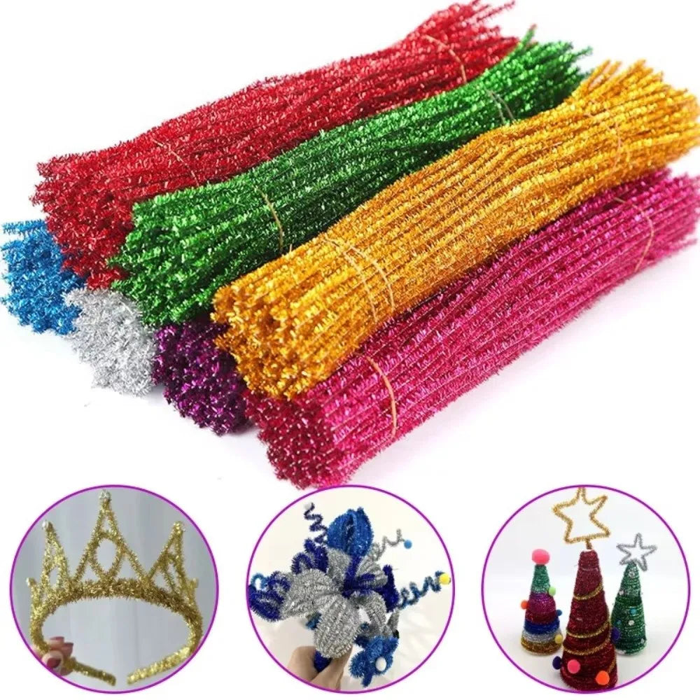 100pcs Glitter Chenille Stems 30cm – Christmas DIY Craft Supplies Chenille Craft Stems Nixie