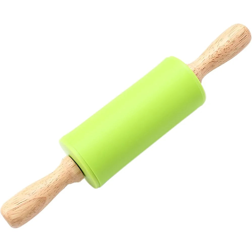 Non-Stick Silicone Rolling Pin with Wooden Handle | Baking Tool Silicone Rolling Pin Nixie